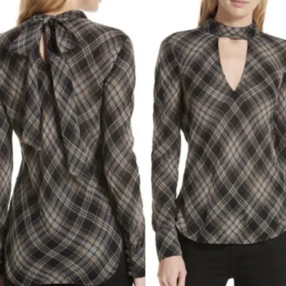 Veronica Beard Wade Metallic Plaid Blouse Shirt Top Size 8 $295 - Picture 1 of 9